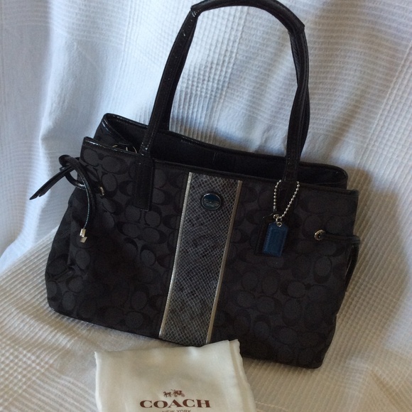Coach Handbags - Coach Black Signature Handbag Python Stripe